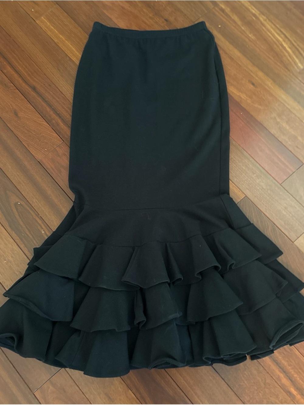 Fit  & Flare Skirt by TapeMeasure SZ M Maxi With Bottom Ruffles Black